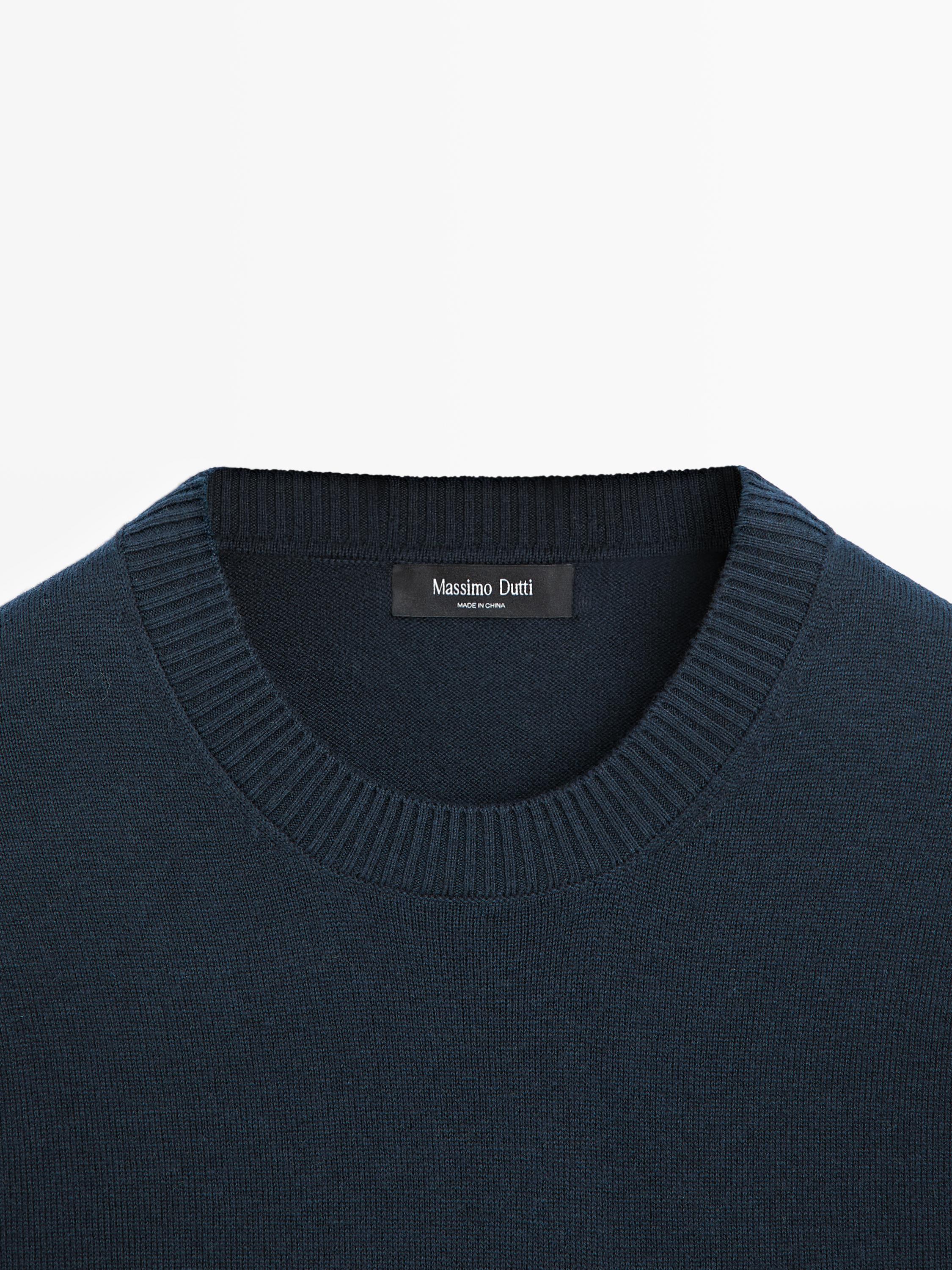 Knit cotton and wool sweater with crew neck